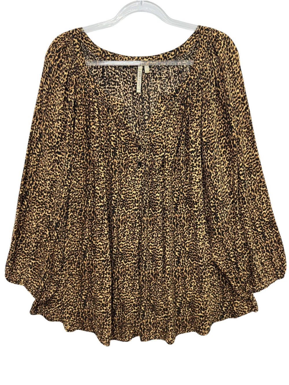 Pure Rayon Chambray Knit Leopard Cheetah Animals Peasant Top Tunic Blouse